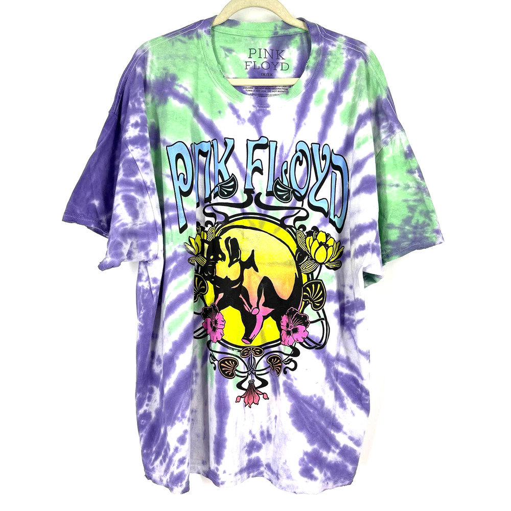 Pink‎ Floyd Animals Pig Logo Tie Dye Cotton T-Shirt Purple Blue Size 1X/2X NWOT